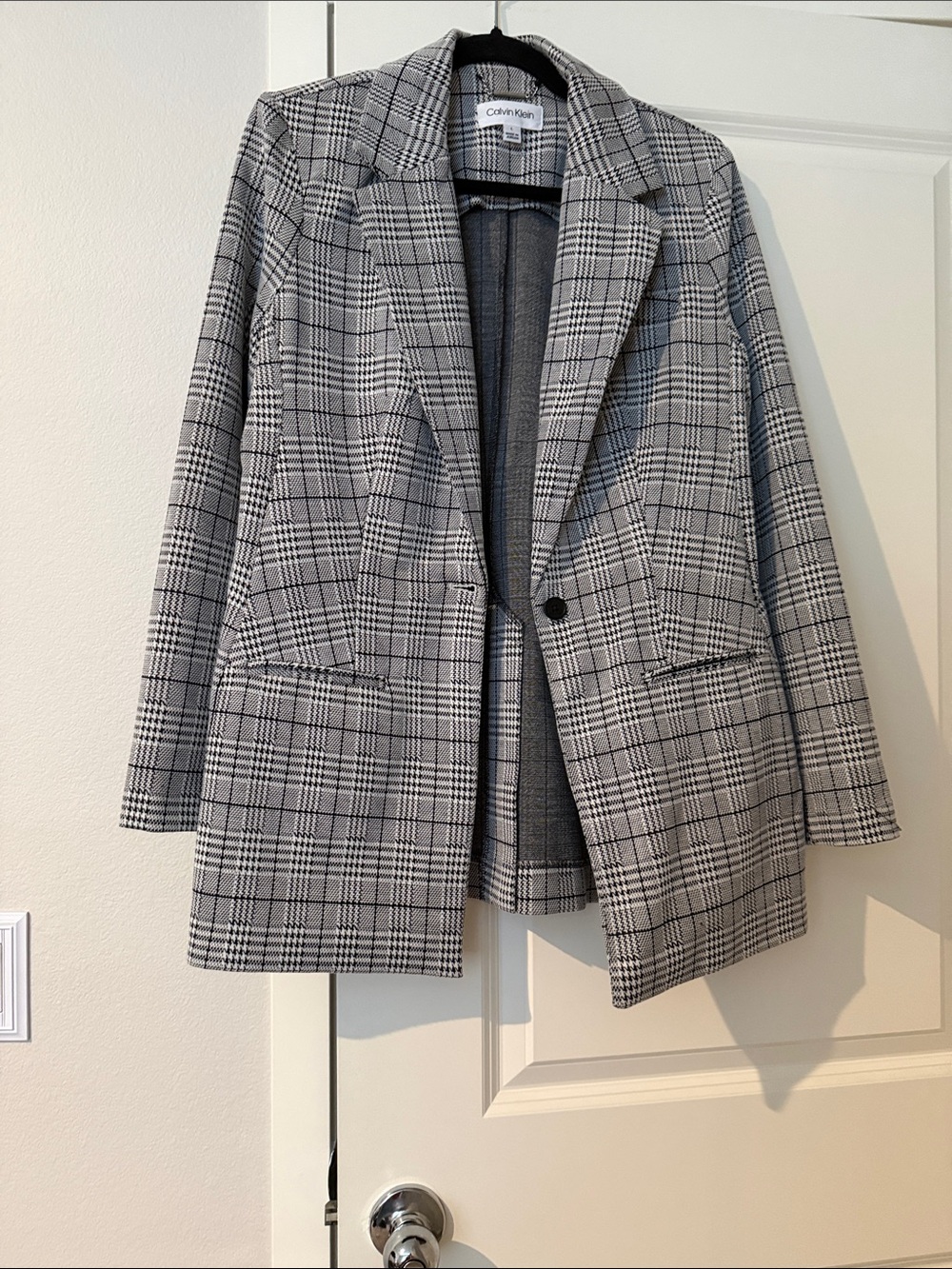 Calvin Klein Black and Gray Plaid Tailored Blazer